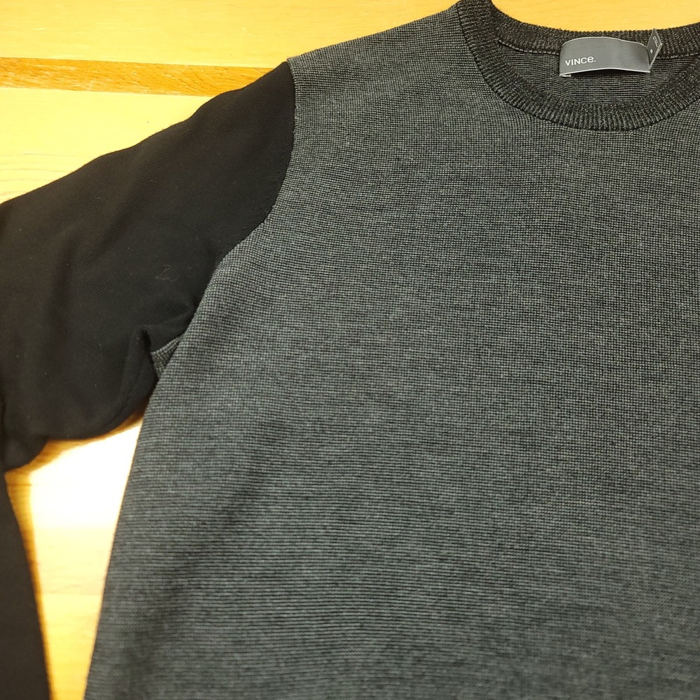 Vince Mens Gray Black Wool Blend Crew Neck Sweater Size M - Picture 4 of 13